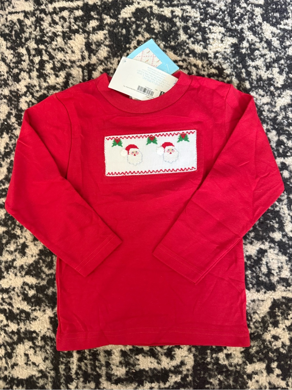 Kids Red Long-Sleeve Santa Hand Smocked Shirt - Picture 2 of 3